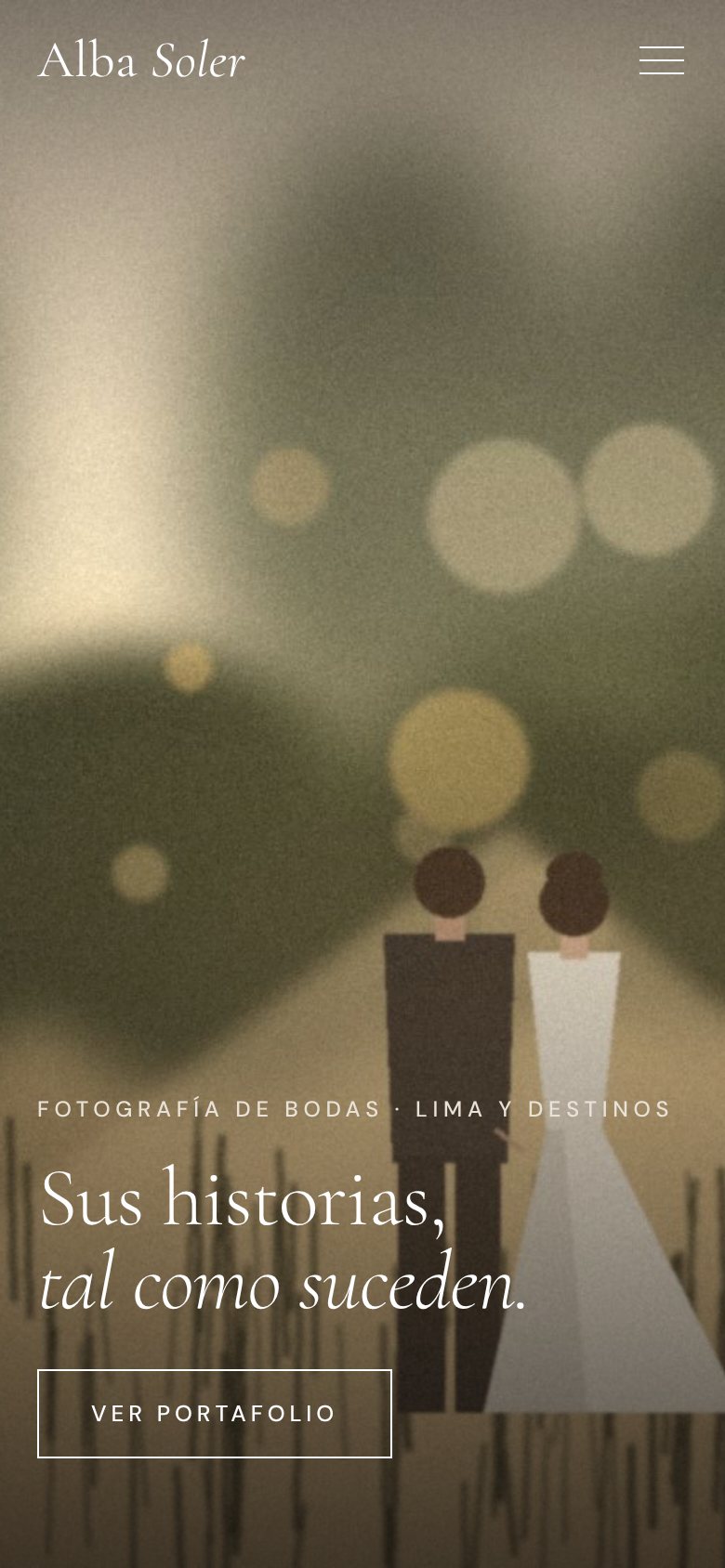 Portada de Alba Soler en móvil: imagen de una pareja caminando por un jardín y titular debajo.